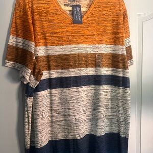 American Eagle Outfitters Men's Orange and Blue Striped Tee